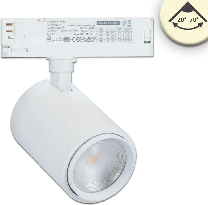 Actual product image Isoled 3-PH track spotlight focusable, 42W, 20°-70°, white matt, 3000K, CRI92