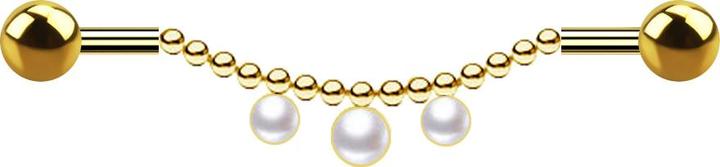 Star Piercing Barbell vergoldet zwei Kugeln Kette drei Perlen weiss (Chirurgenstahl 316L, ohne Messing)