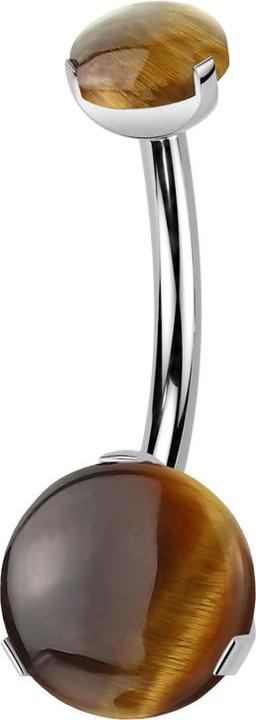 Actual product image Star Piercing Banane Innengewinde silber zwei Tigerauge Steine gefasst (without brass, Mineral, Titanium G23)