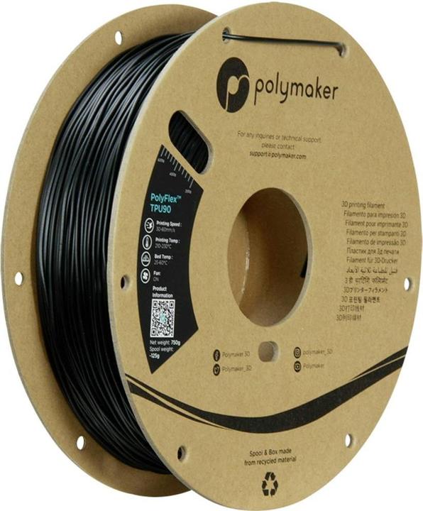 Image du produit Polymaker PolyFlex TPU-90A Noir-1.75mm-750g (TPU, 1.75 mm, 750 g, Noir)