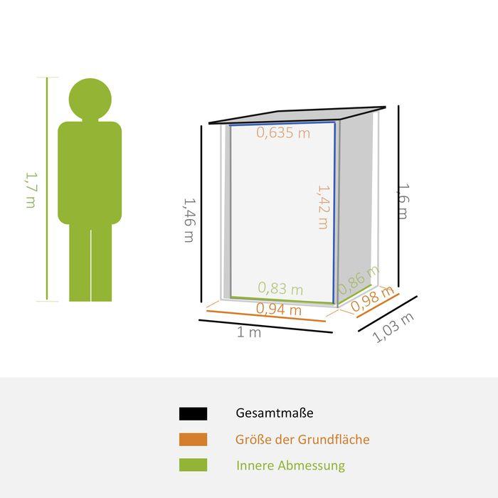 Actual product image Swisshandel24 Garden shed 1x1 m metal garden shed Garden shed 0.92 m² galvanised steel dark grey