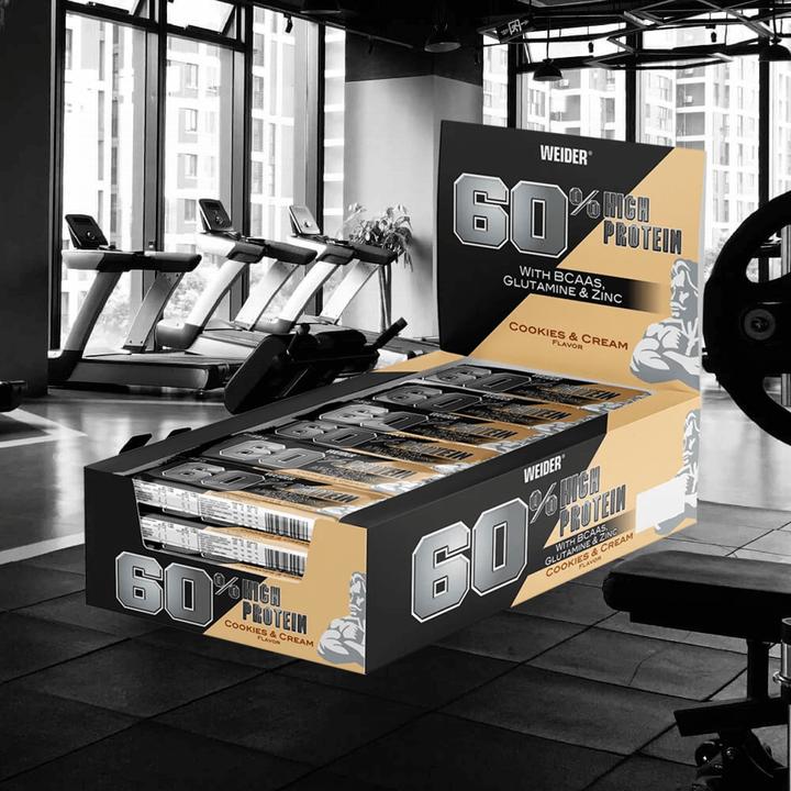 Produktbild Weider 60% Protein Bar (24 x 45g) (Cookies & Cream, 1 Stk., 1080 g)