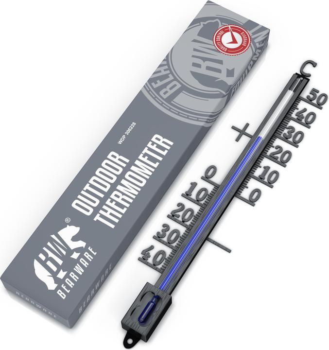Actual product image Bearware Analogue thermometer made of metal, weatherproof, outdoor thermometer, classic design, -40° to +50°