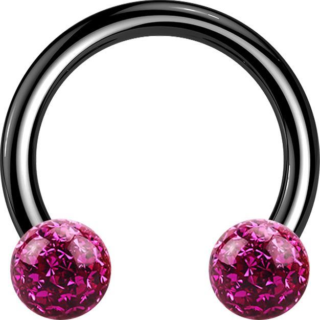 Produktbild Star Piercing Circular Barbell schwarz mit zwei Kristall Kugeln fuchsia Epoxy Schutzschicht (ohne Messing, Titan G23)