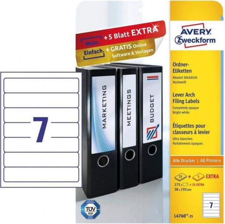 Actual product image Avery L4760-25 Labels 38x192mm