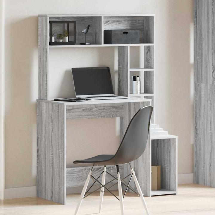 Actual product image VidaXL Desk with shelf grey Sonoma 100x45x140 cm wood-based material (100 x 45 x 140 cm)