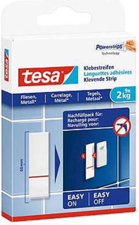 Actual product image tesa Powerstrips for tiles & metal, 2kg holding power, 9x double-sided adhesive strips