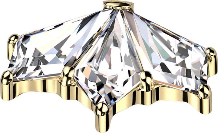 Star Piercing Dermal Anchor Fächer vergoldet drei Diamant Kristalle silber (ohne Messing, Titan G23)