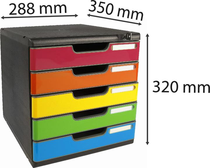 Produktbild Exacompta Schubladenbox MODULO, Format A4+, 5 abschliessbare Schübe, geschlossen, Griffmulde & Etiketten... (A4+)