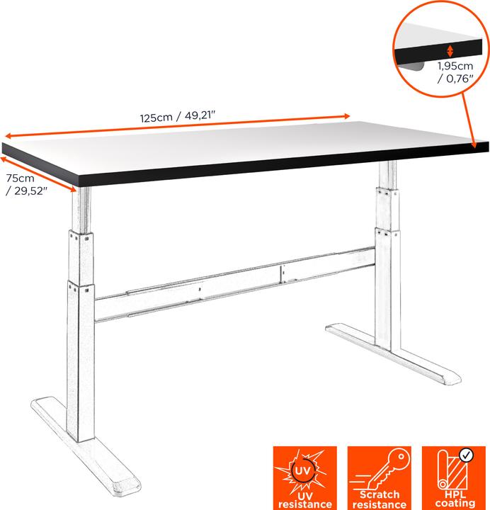 Produktbild Celexon HPL Tischplatte 125 x 75 cm, weiss (125 x 75 cm)