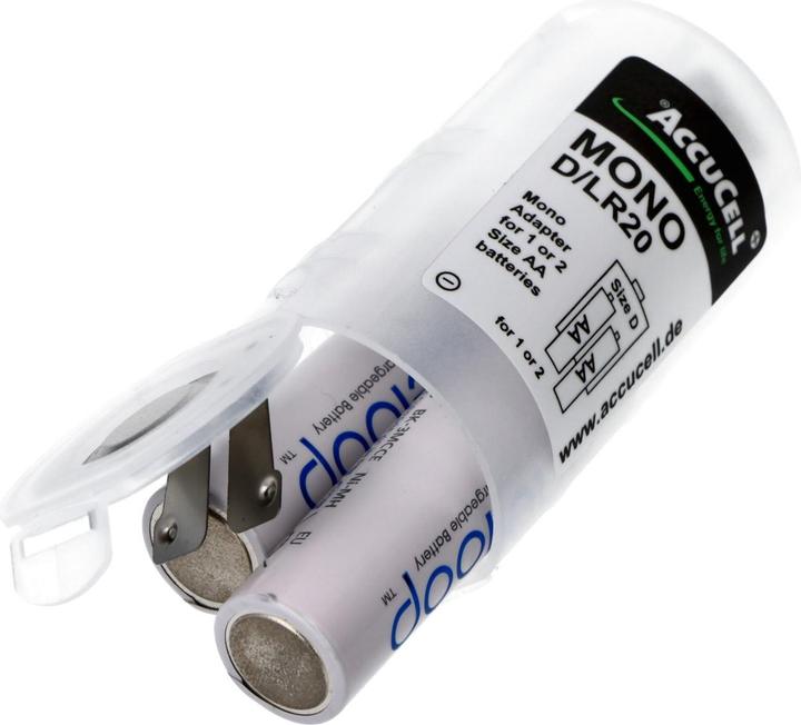 Produktbild AccuCell Universal Mono D Adapter im 2er Pack für 1 oder 2 Mignon, AA, LR6, FR6