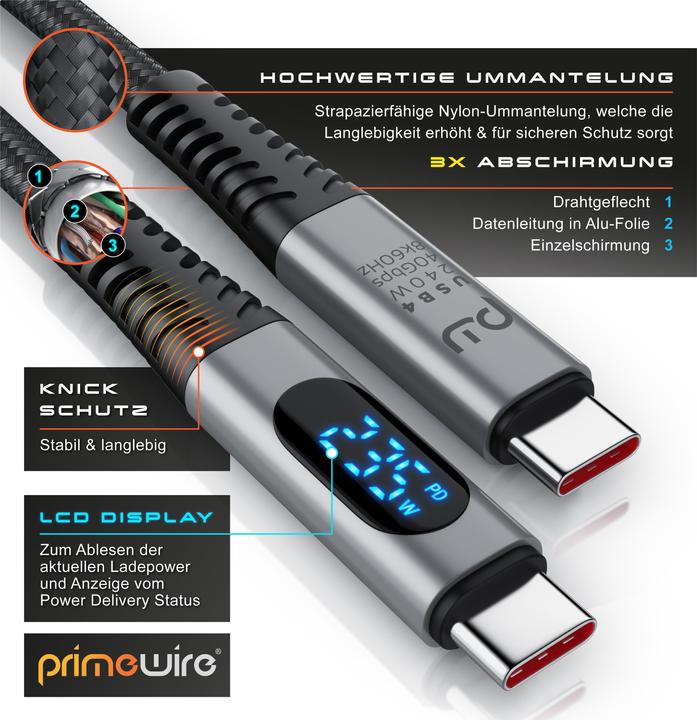 Actual product image Primewire USB C — USB C (1 m, USB 4.0, 240 W)