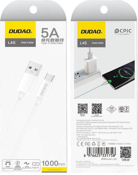 Actual product image Dudao L4ST USB-A / USB-C cable 2A 1m - white (1 m)