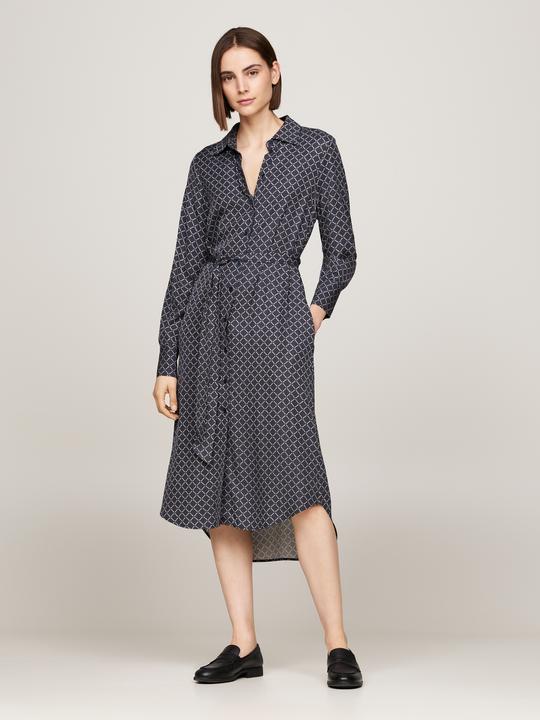 Tommy Hilfiger Diamond Monotype Dames Jurk Viscose - Blauw - Maat 42 (42)