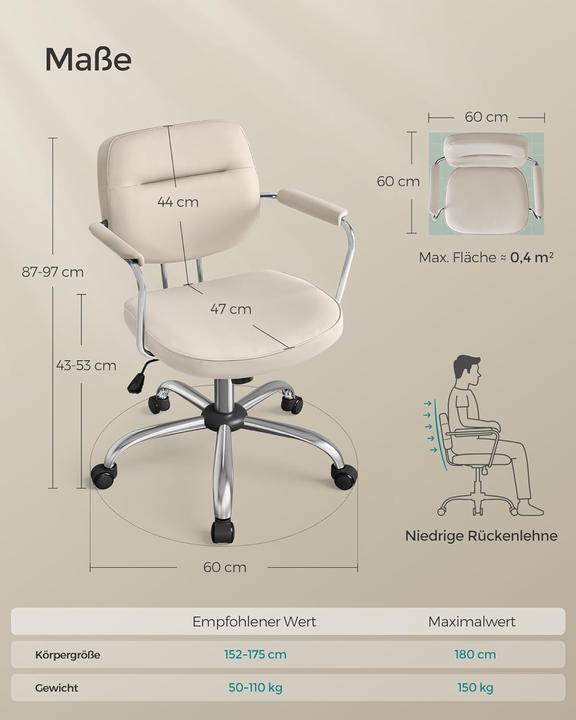 Actual product image Songmics OBG033W01 Homeoffice-Stuhl, höhenverstellbar, neigbar