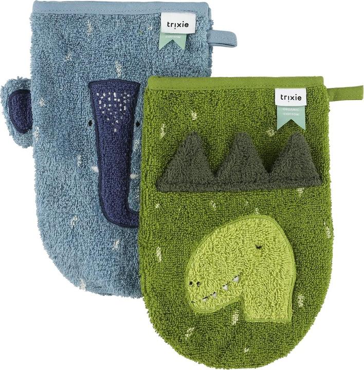 Trixie Baby Guanto per lavare piccolo set di 2 dinosauri ed elefanti
