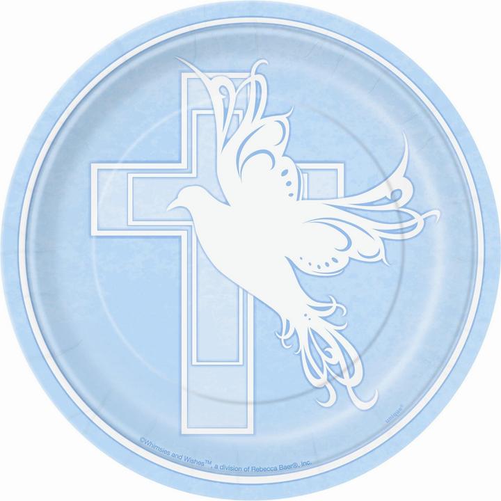 Actual product image Unique Party Paper Dove Cross Christening Party Plates (Pack of 8) (8 x)