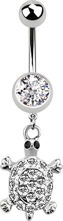 Star Piercing Banane silber mit Anhänger Schildkröte und Kristall silber (ohne Messing, Chirurgenstahl 316L)
