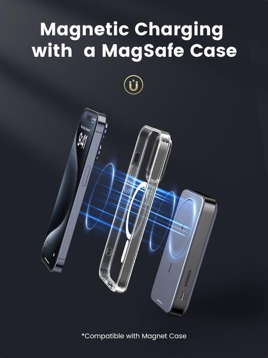 Productafbeelding Ugreen UGREEN10000mAhMagnetischeDraadlozePowerBank(SpaceGray) 15086 (10000 mAh, 20 W, 37 Wh)
