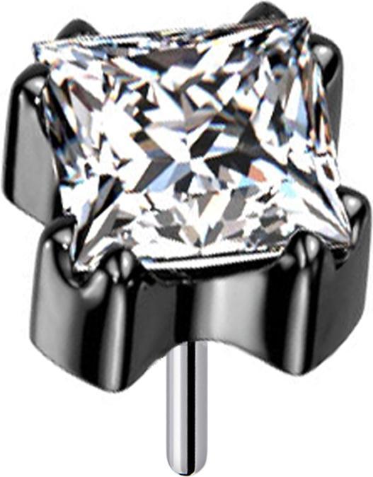 Star Piercing Threadless schwarz quadratischer Kristall silber gefasst (ohne Messing, Titan G23)