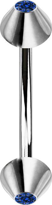 Star Piercing Micro Banane silber mit zwei Cones Kristall dunkelblau (ohne Messing, Chirurgenstahl 316L)