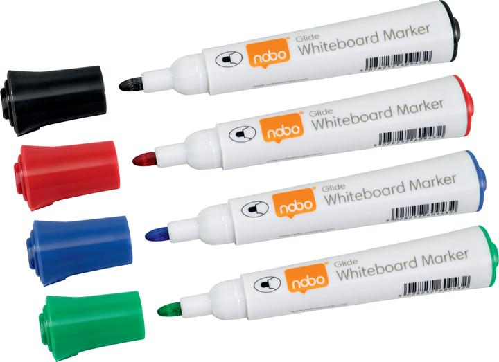 Nobo Glide Whiteboard Pen (Black, Red, Blue, Green, 2 mm, 10 x)