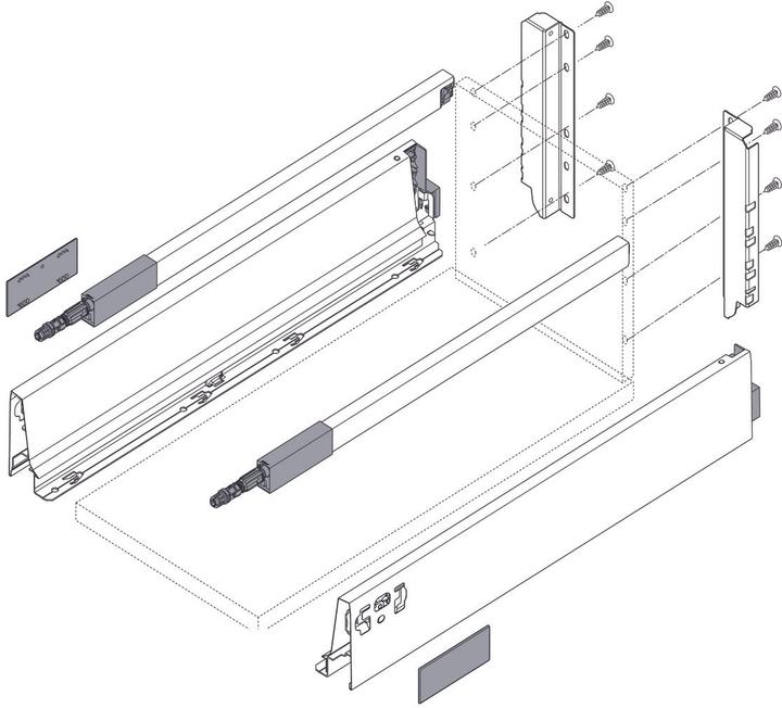 Blum Complete front drawer set TANDEMBOX M / C with railing, silkw