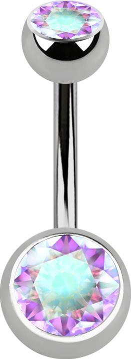Immagine prodotto Star Piercing Banana d'argento con due sfere d'argento con cristallo multicolore (senza ottone, Titanio G23)