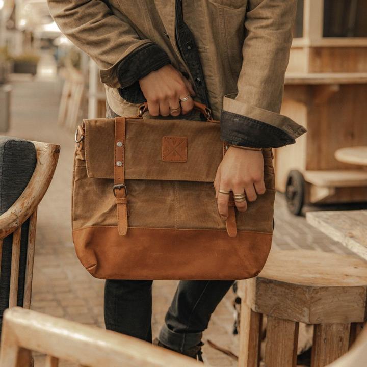Image du produit Only-Bags.Store Canvas Messenger Bag, Tan sac d'ordinateur portable, serviette en cuir, cire Canvas Messenger Bag