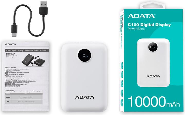 Immagine prodotto Adata Powerbank P10022-12 10000 mAh, Akkutyp: Lithium-Polymer (10000 mAh, 15 W, 37 Wh)
