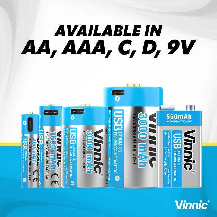 Produktbild Vinnic Rechargeable Battery AA USB-C 1600mAh 4pcs incl. Case&Charging Cable (4 Stk., AA, 1600 mAh)
