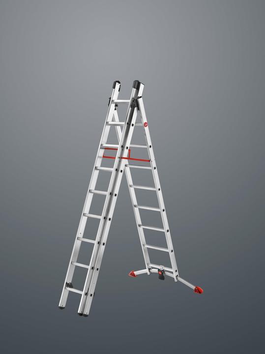 Actual product image Hailo S100 ProfiLOT, aluminium combination ladder 3-section, 2x9 + 1x8 rungs (Stepladder, 19 cm)