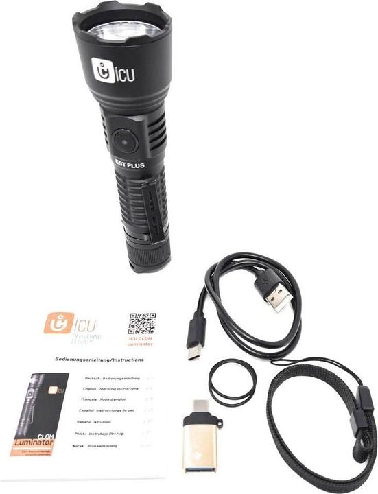 Actual product image ICUserver ICU Luminator LED Taschenlampe Grosse Reichweite, IP68 (wasserdicht), mit USB-Sch (1600 lm)