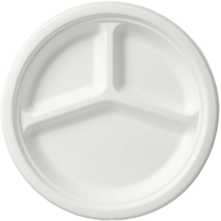 Produktbild Biopak Einwegteller mit 3 Unterteilungen 26 cm, 50 Stück, Weiss (50 x)