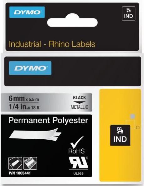 Produktbild Dymo Rhino 6mm schwa. auf Metallic Perm Poly (0.60 cm, Schwarz)