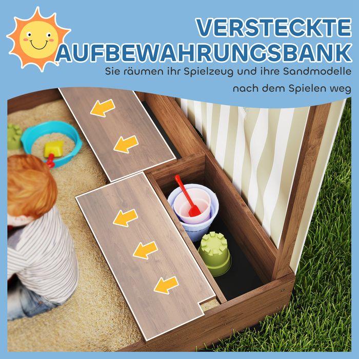 Produktbild Swisshandel24 Sandkasten mit Vordach und Netztür 142 x 101,5cm Sandkiste aus Holz mit Sitzbank