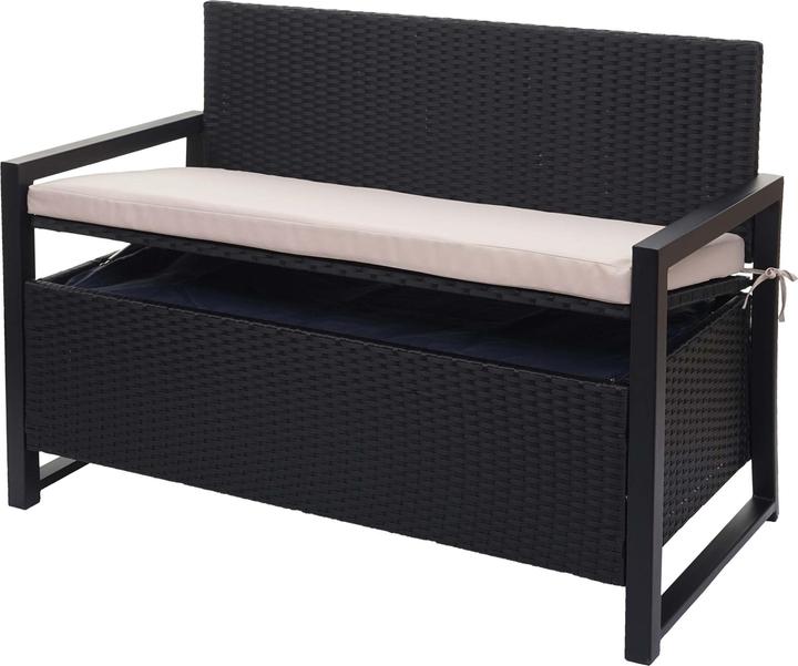Image du produit Mendler Poly-Rattan Banc 2 places HWC-F39, Banc de jardin coffre, rangement Coussin d'assise - anthrazi