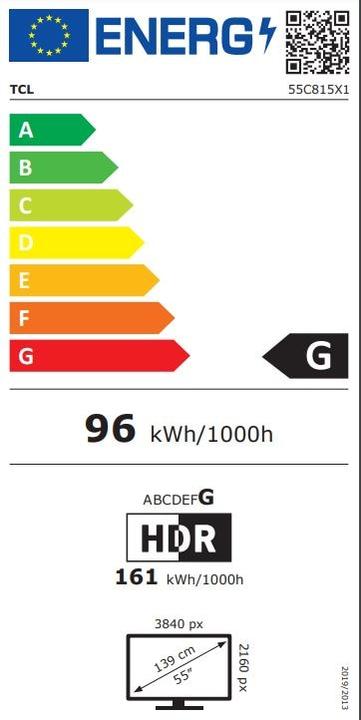 Label énergétique TCL 55C815 (55", QLED, 4K, 2020)