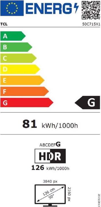 Etichetta energetica TCL 50C715 (50", C715, QLED, 4K, 2020)