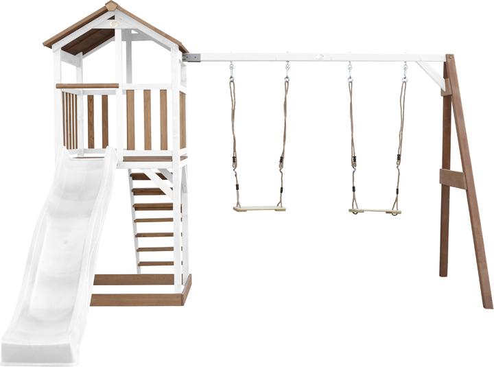 Produktbild Axi Beach Tower Spielturm mit Doppelschaukel Braun/weiss - weisse Rutsche