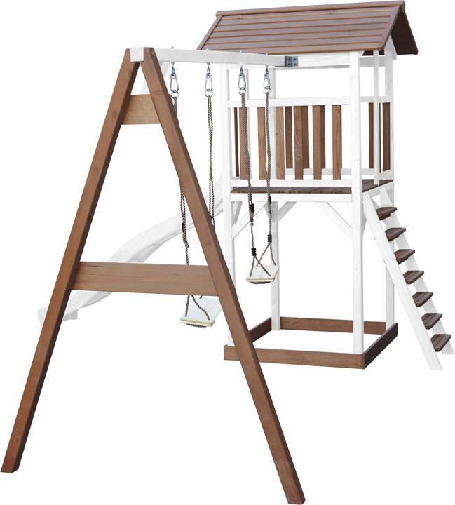 Produktbild Axi Beach Tower Spielturm mit Doppelschaukel Braun/weiss - weisse Rutsche