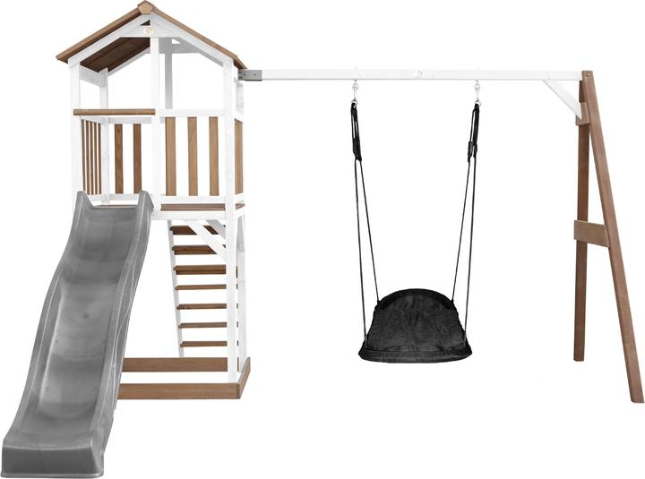 Produktbild Axi Beach Tower Spielturm mit Roxy Nest Schaukel Braun/weiss - Graue Rutsche
