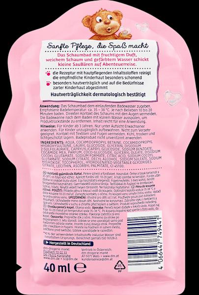Nutritional values and ingredients dm SauBär Fabulous (40 ml, Bubble bath)