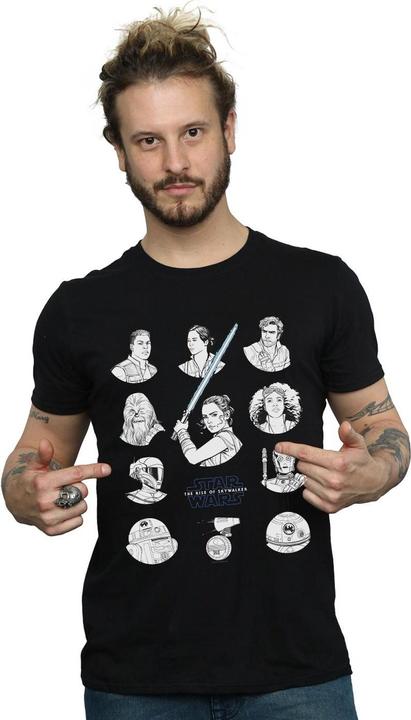 Actual product image Star Wars Mens The Rise Of Skywalker Resistance Charcter Line Up Mono T-Shirt (3XL)