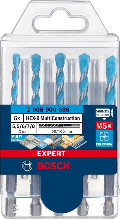 Image du produit Bosch Professional Zubehör EXPERT HEX-9 Jeu de forets MultiConstruction, 5,5/6/6/7/8 mm, 5 pcs. (5.5, 6, 7, 8 mm)