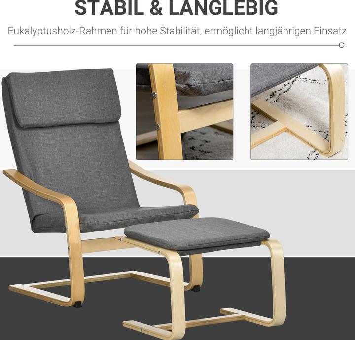 Produktbild Homcom Relaxsessel mit Hocker mit Fusspolster, Kopfpolster und Armlehnen