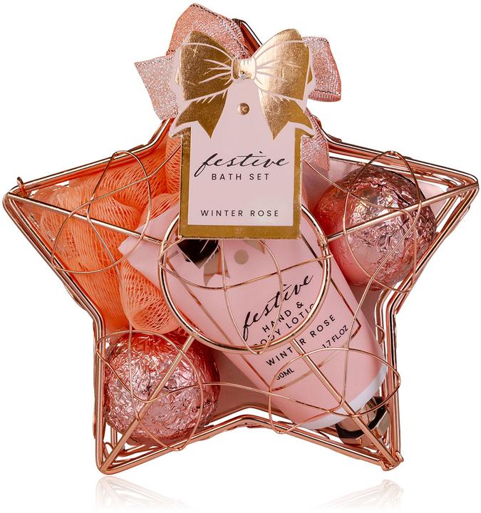 Produktbild Accentra Badeset FESTIVE in sternförmigem Drahtkorb, inkl. 50ml Hand- & Bodylotion, 2 x 40g Badefizzer, 10g N (Körperpflegeset)