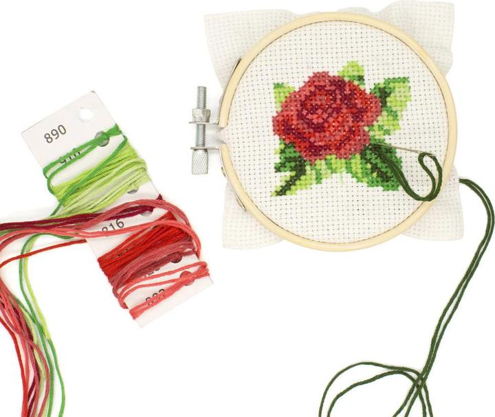Kikkerland Mini Cross Stitch Embroidery Kit - Rose
