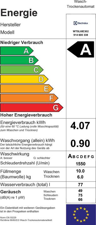 Energie-Label Electrolux WTSL6IE302