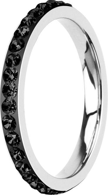 Star Piercing Ring silber mit Kristallband schwarz (ohne Messing, Chirurgenstahl 316L)